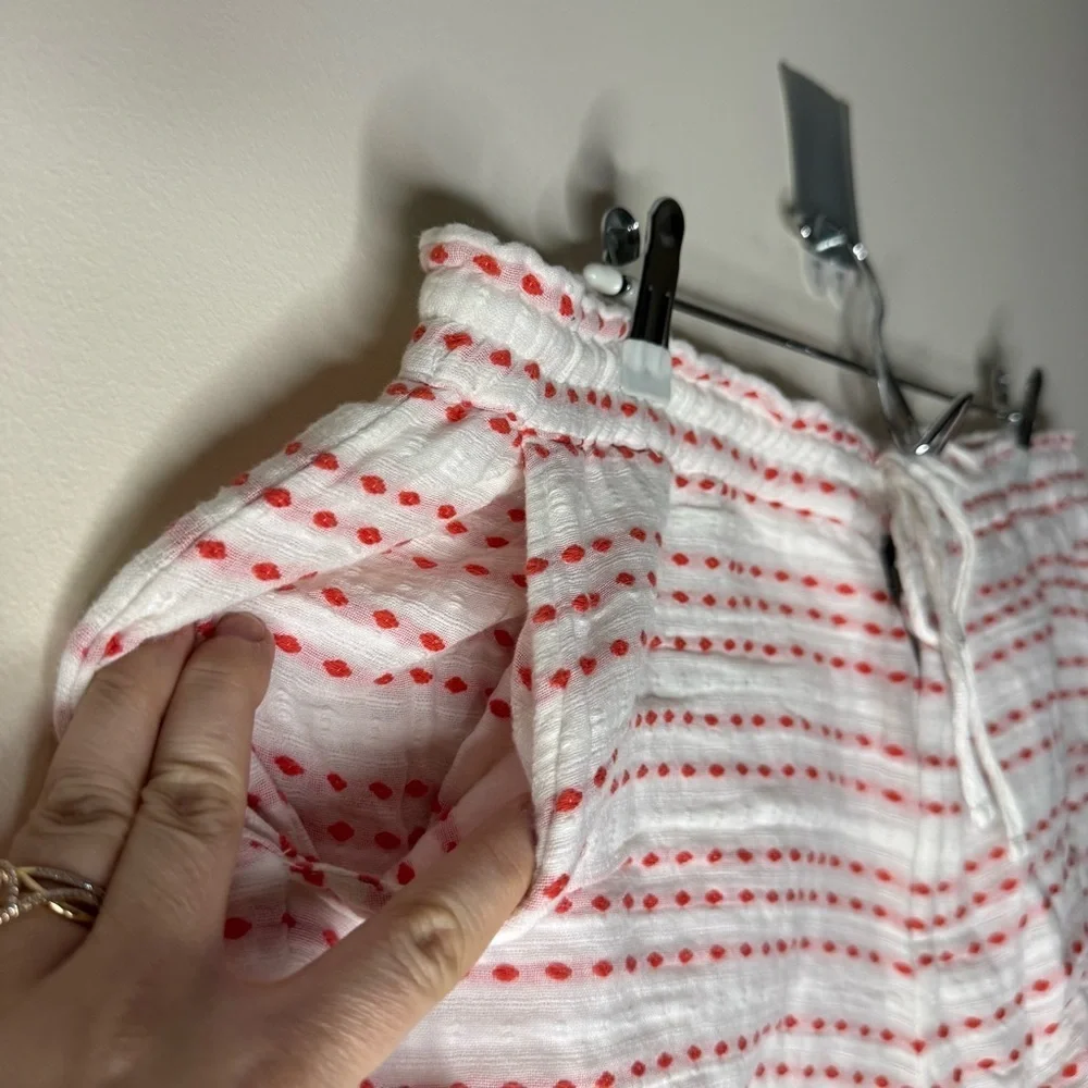 LOU & GREY 100% Cotton Beachy Boho Textured Red White Striped Drawstring Shorts